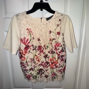 Anthropologie Sunday In Brooklyn Floral Cream Blouse with HalfBack Zipper Size S